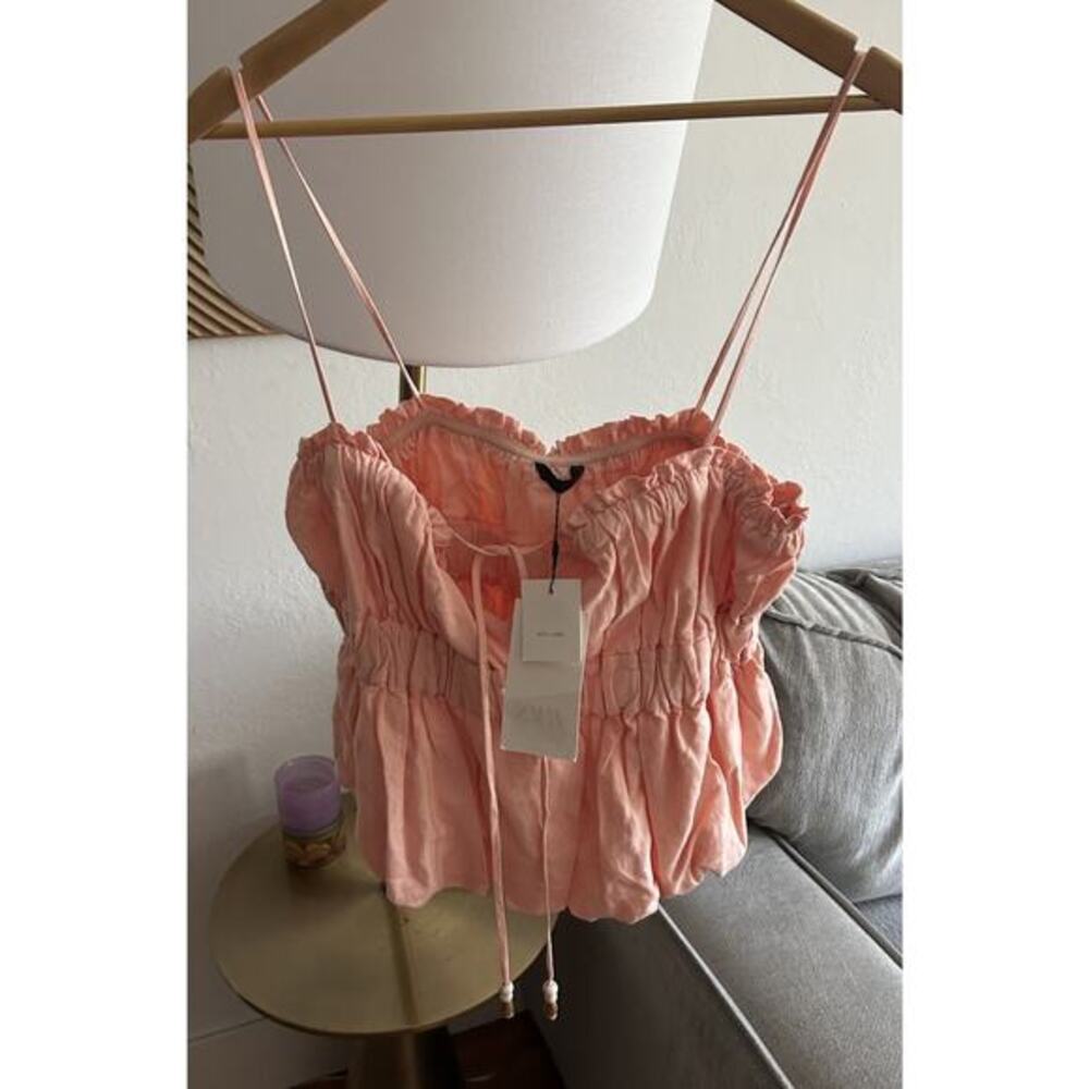 Zara Linen Pink  Cami Top XL Bohemian Summer Cottagecore